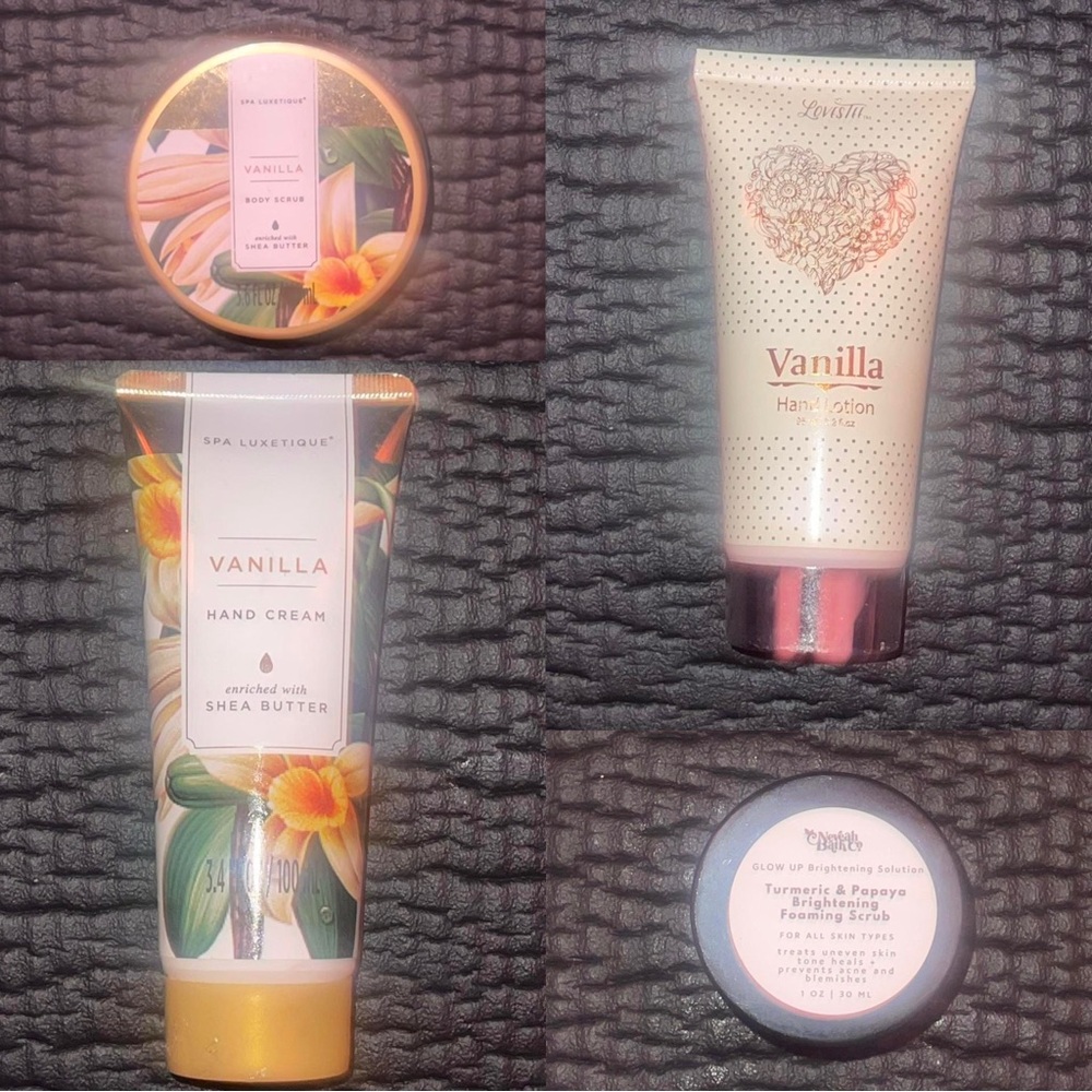 Hand cream, hand scrub, hand lotion